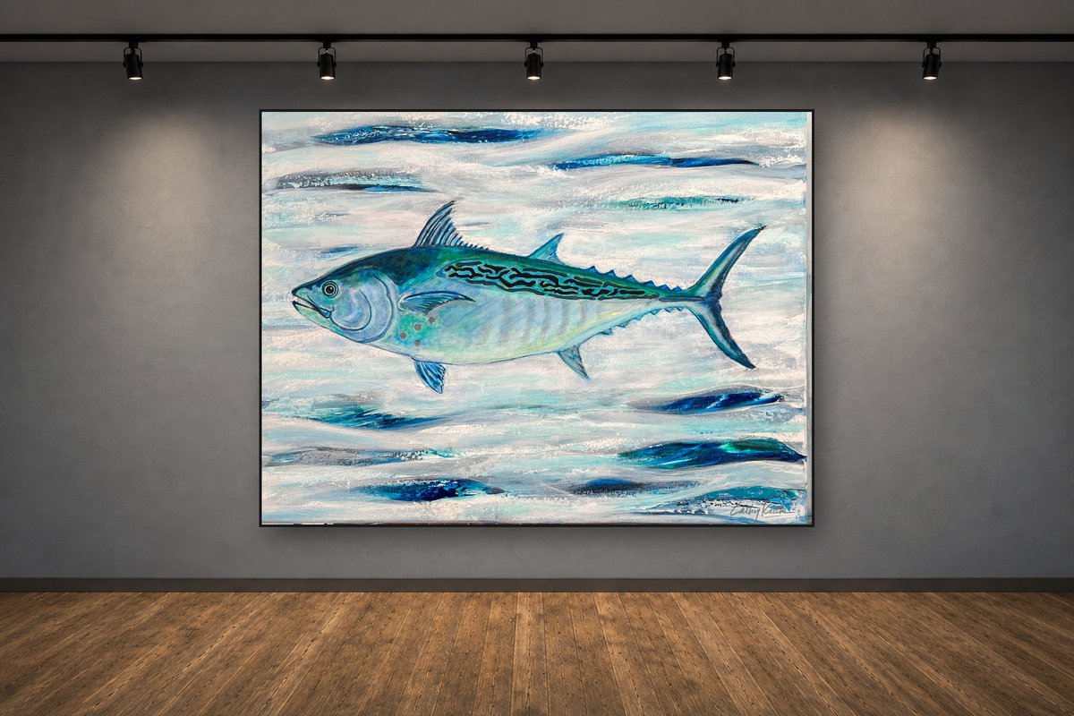 Albie, an original acrylic painting by Cathy Keith (sold), displayed in a gallery setting