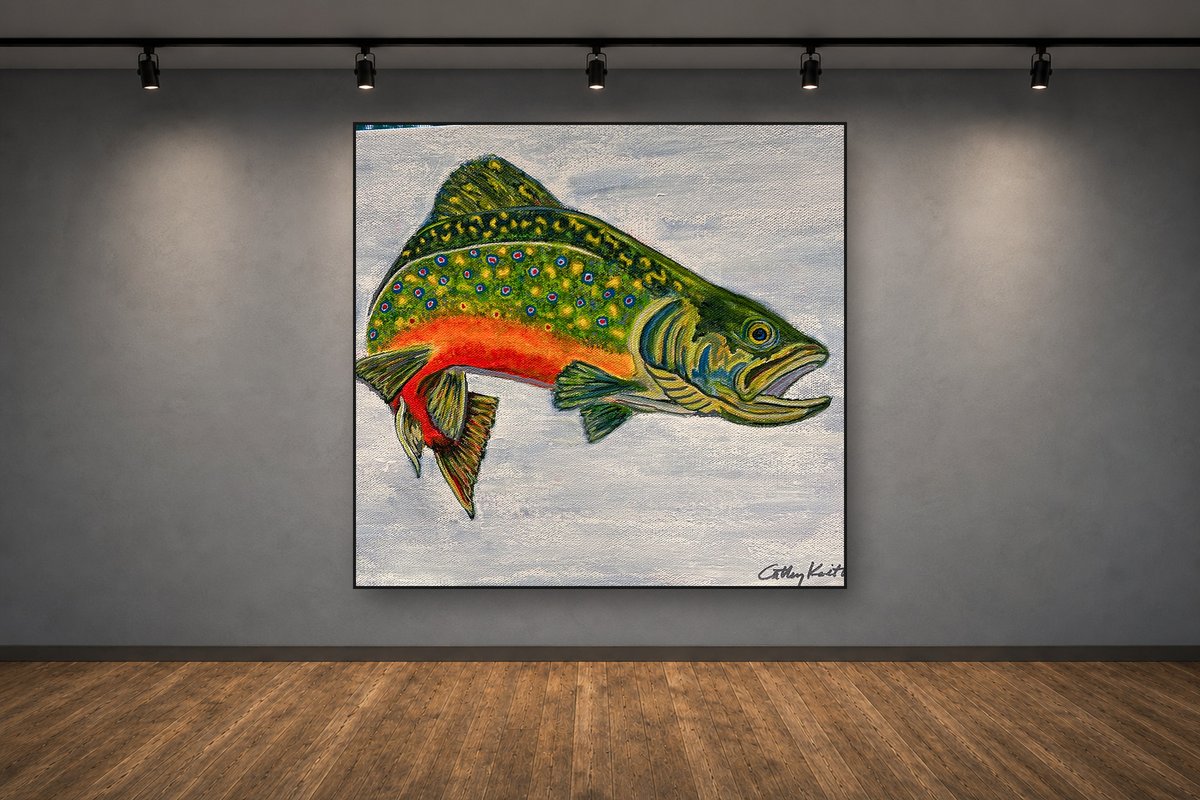 Brookie, an original acrylic painting by Cathy Keith (sold), displayed in a gallery setting