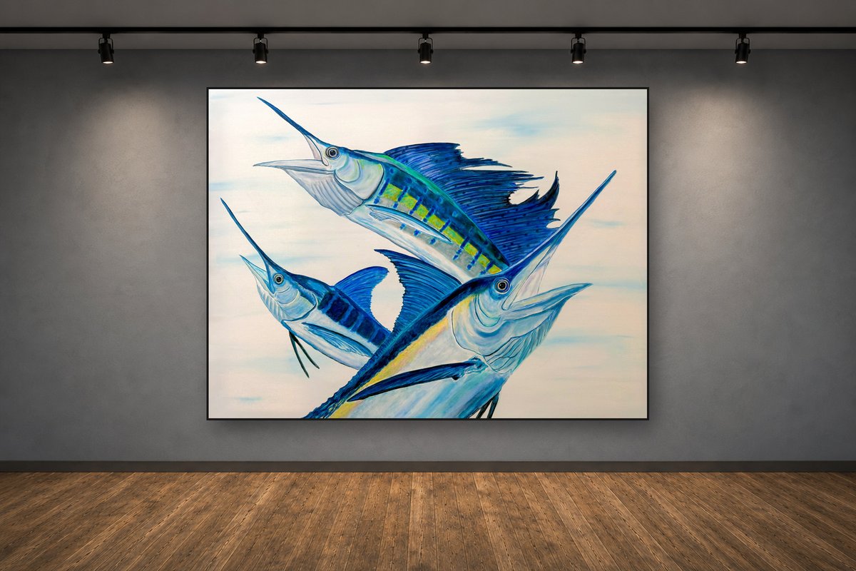 Grand Slam, an original acrylic painting by Cathy Keith (sold), displayed in a gallery setting
