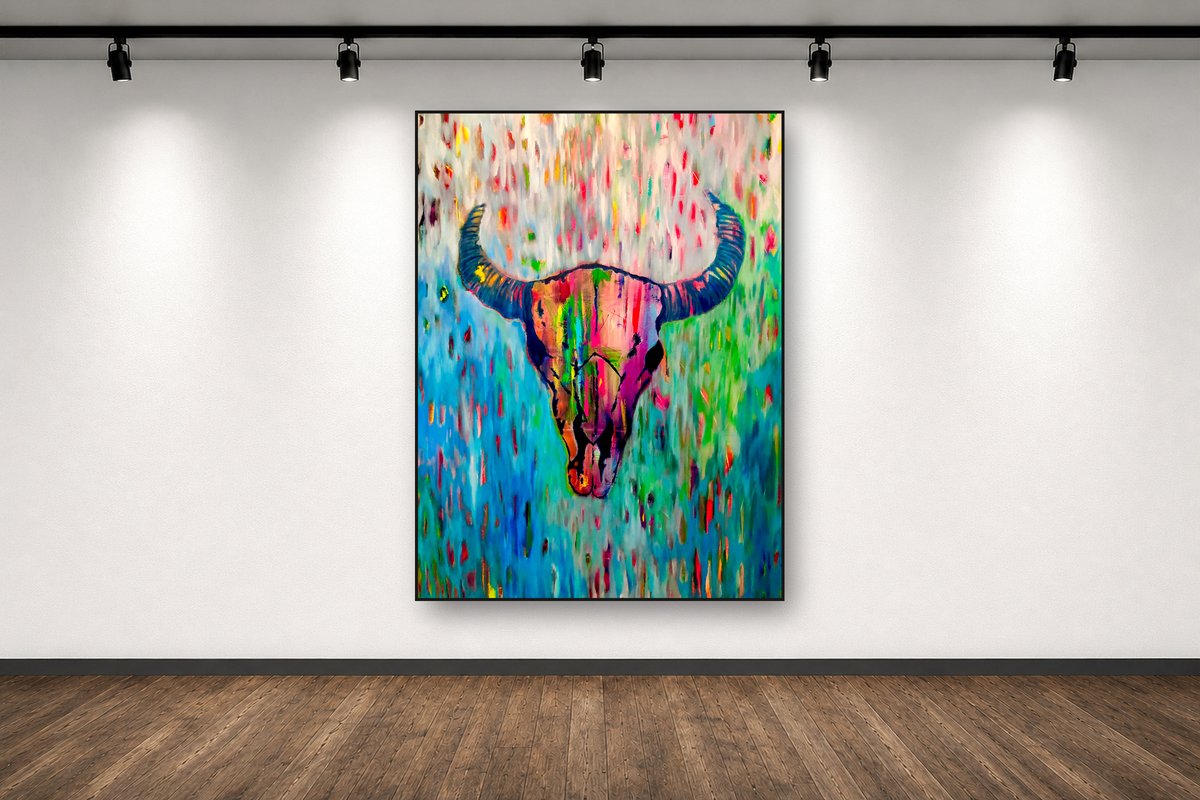 Painted Prairie, an original acrylic painting by Cathy Keith (sold), displayed in a gallery setting