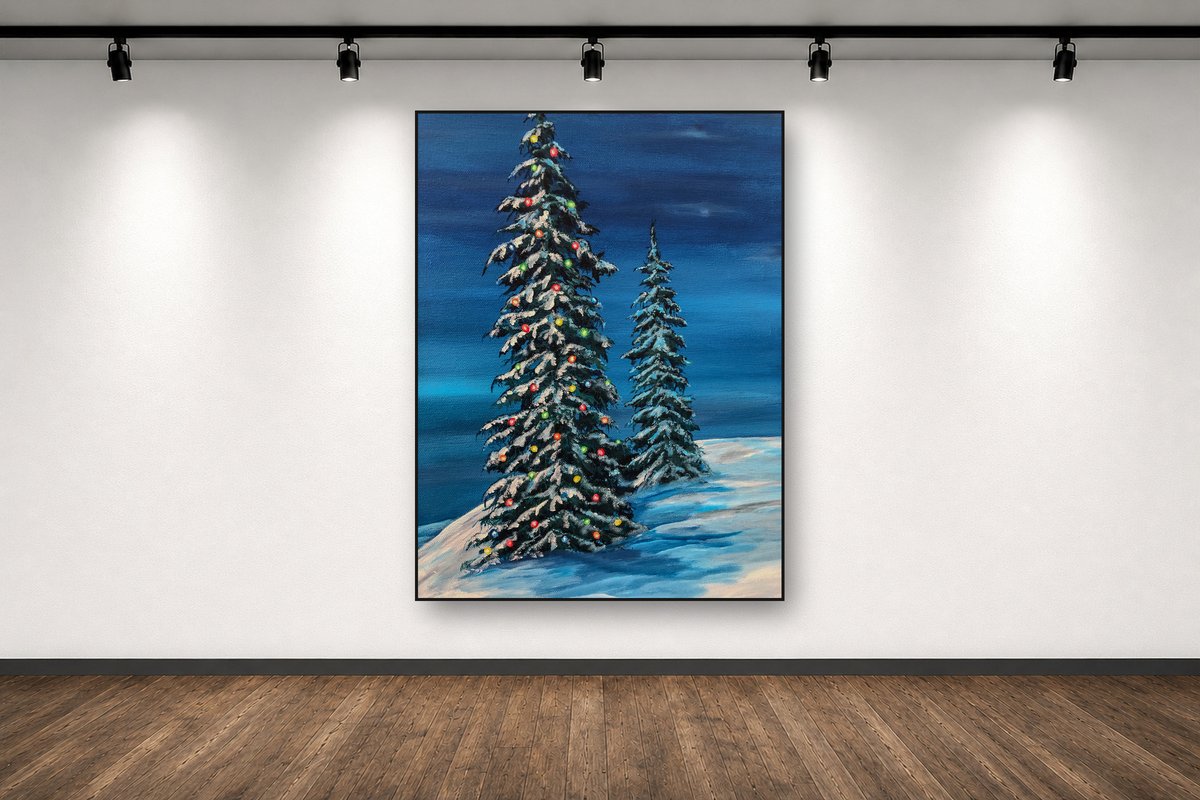Silent Night, an original acrylic painting by Cathy Keith (sold), displayed in a gallery setting