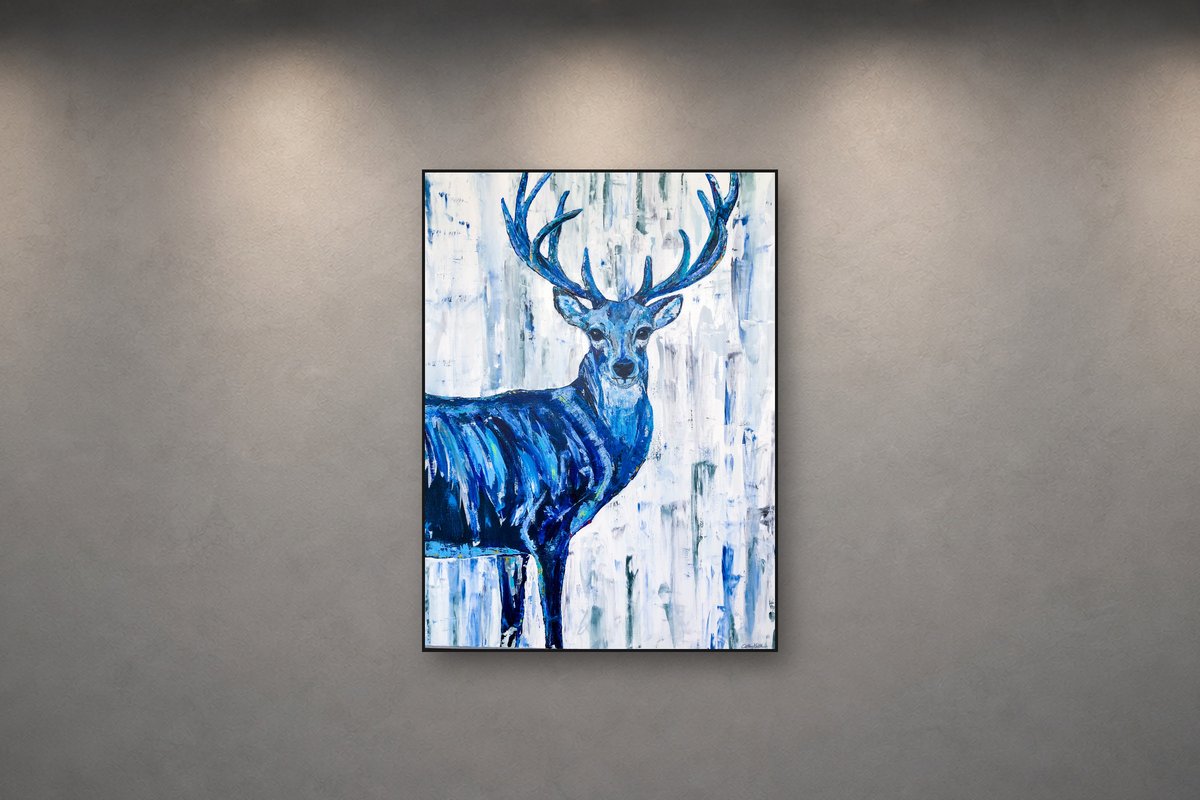 The Lookout, an original acrylic painting by Cathy Keith, 30 x 40 in, shown on a gallery wall